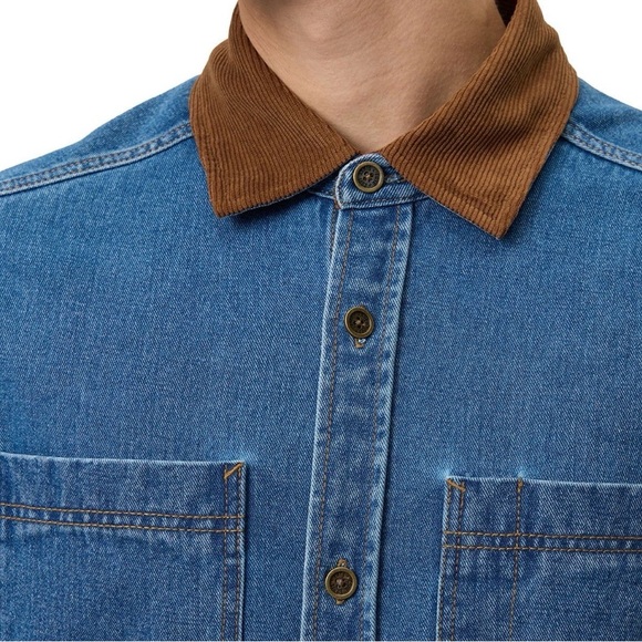 Frye Blue Denim Barn Jacket with Brown Collar - Picture 3 of 5